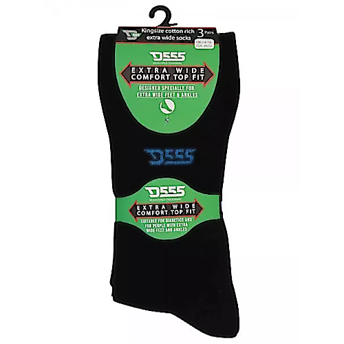 D555 Harold 3 Pack Extra Wide Comfort Fit Socks Black